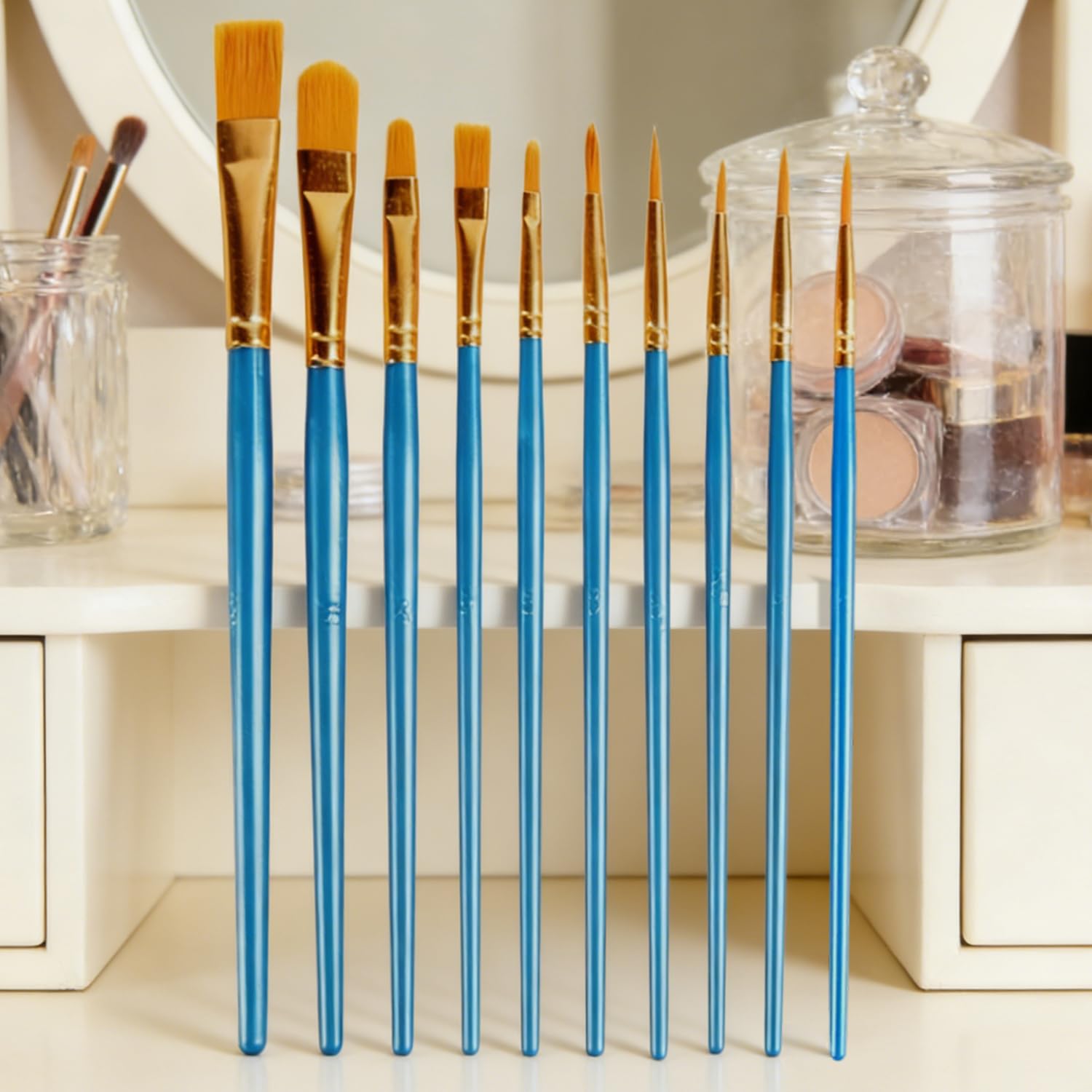 10 Pcs Round Pointed Paint Brushes for Acrylic Oil Watercolor Face Nail Art Mini