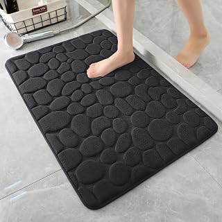 YIHOUSE Black Bathroom Mat,Cobblestone Memory Foam Bath Mat,17"x24"