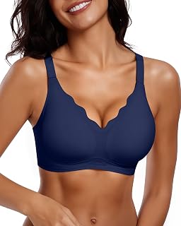 Vertvie Women's Seamless Bra without Underwire V-Neckline Push Up Comfort Soft Seamless Padded Bralette Ultra-Comfortable T Shirt Bra