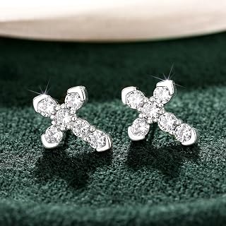 Dainty Cross Stud Earrings Round Cubic Zirconia Statement Jewelry for Women