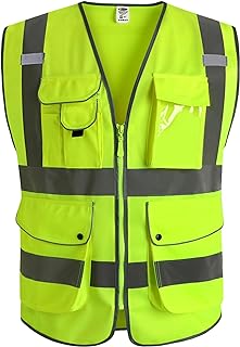 JKSafety Safety Vest for Men Women Reflective Hi Vis JK150 Yellow L | ANSI Class 2, 9 Pockets, 4 Reflective Strips High Visibility Lightweight Constructions & Outdoor Activities