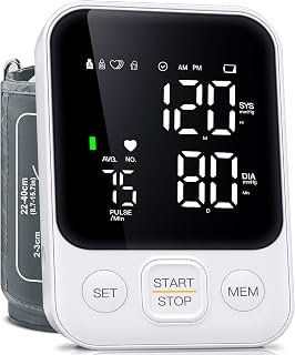 Blood Pressure Monitor Upper Arm Automatic BP Machine for Home Use White | 2x120 Reading Memory, Adjustable Large Cuff 8.7"-15.7", LED Backlit Display, Two Power Supply