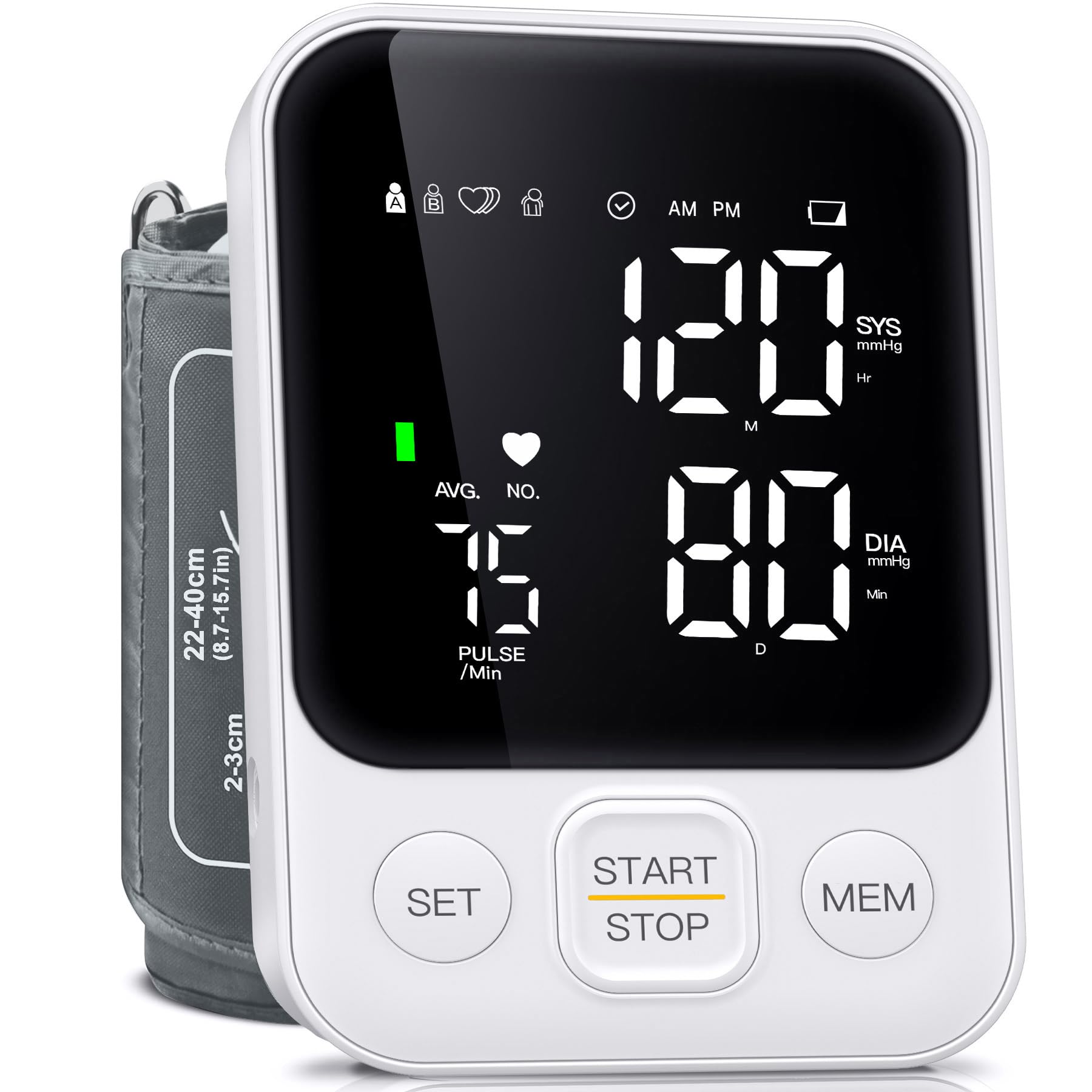 Blood Pressure Monitor Upper Arm Automatic BP Machine for Home Use White | 2x120