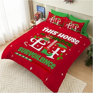 GC GAVENO CAVAILIA Christmas Duvet Cover King Size - Polyester Elf Bedding(230x220 cm) - Breathable Soft Quilt Cover King bed with Pillowcases - Winter KingSize Bedding Bed Cover - Xmas Gift