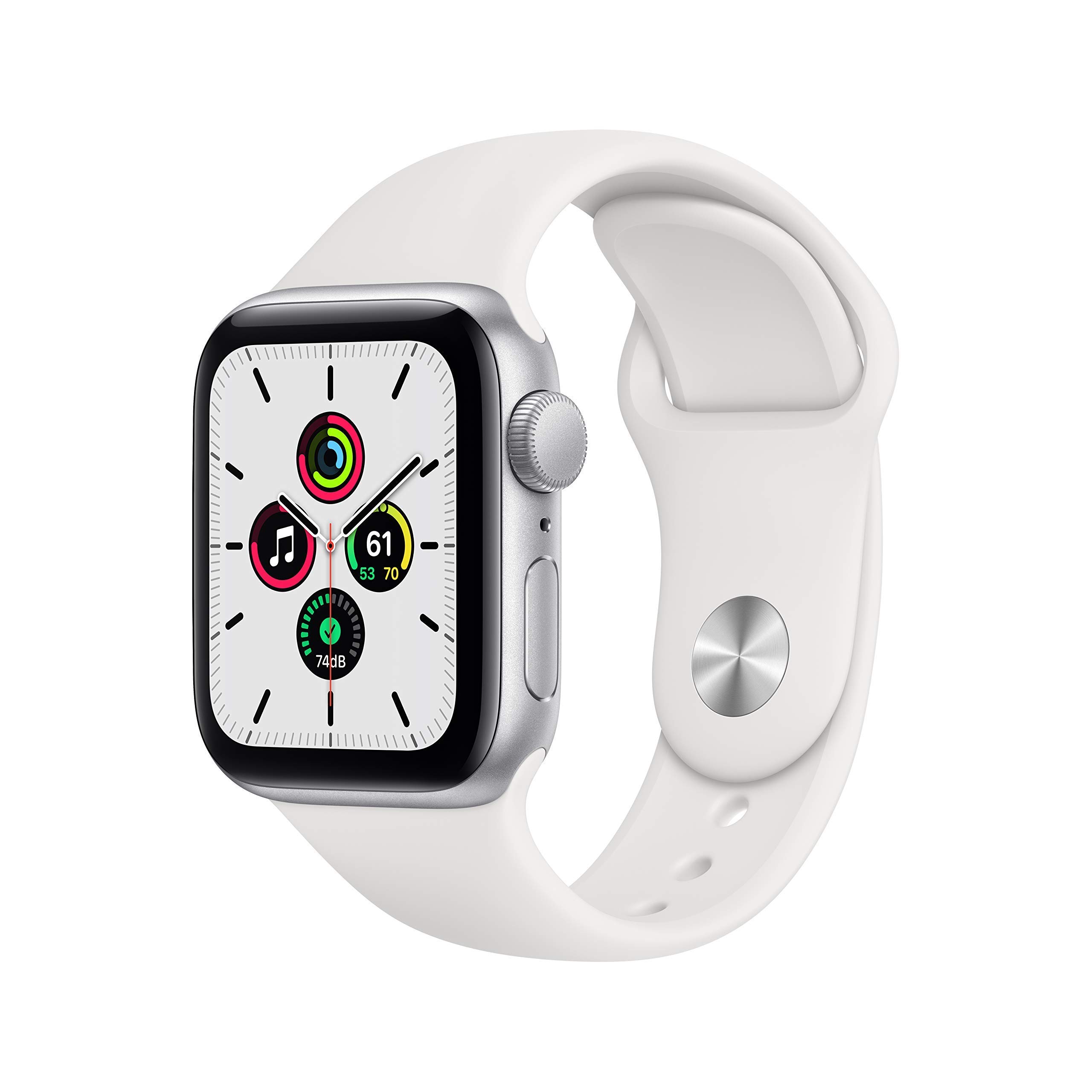 Apple Watch SE (GPS, 40mm) - Silver Aluminum Case with White Sport Band (Renewed