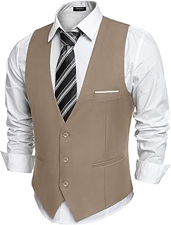 COOFANDY - Chaleco de traje de corte ceñido para hombre, chaleco formal para traje o esmoquin, estilo informal de negocios, Caqui claro, XX-Large
