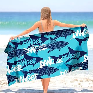 Shark Attack Beach Towel, Quick Dry Microfiber Towel, Lightweight and Absorbent Sand-free Beach Towel for Swimming Pool, Surfing, Travel, Outdoor Activities