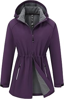 MoFiz Giacca softshell da donna, impermeabile, antivento, funzionale, leggera, antivento, traspirante, con cappuccio