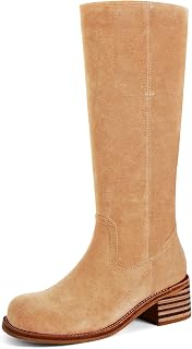 VBDB Women's Knee High Boots Square Toe Chunky Block Heel Long Boots for Women Comfortable Low Heel Womens Boots