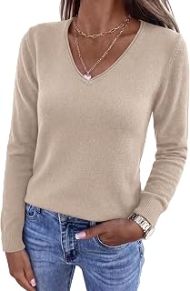 PRETTYGARDEN Damen-Pullover 2026, modisch, V-Ausschnitt, langärmelig, gerippt, Strickpullover, Oberteil, leicht, weich