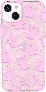 VELVET CAVIAR iPhone 14 Plus Case, Halloween Ghost Compatible with MagSafe [3M Drop Test] - Ghosted Pink Glitter