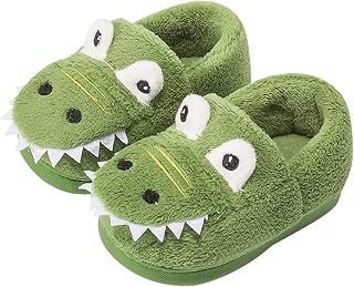 OWIF Toddler Slippers Boys Girls Kids, Dinosaur House Slippers Cute Warm Soft Fuzzy Slippers Non-slip Indoor Children Winter Toddler Shoes