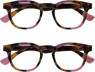OPULIZE AVA Reading glasses for Women Men,Scratch Resistant Round frame with Spring Hinges, Brown Tortoiseshell With Pink +1.5 (Pack of 2)