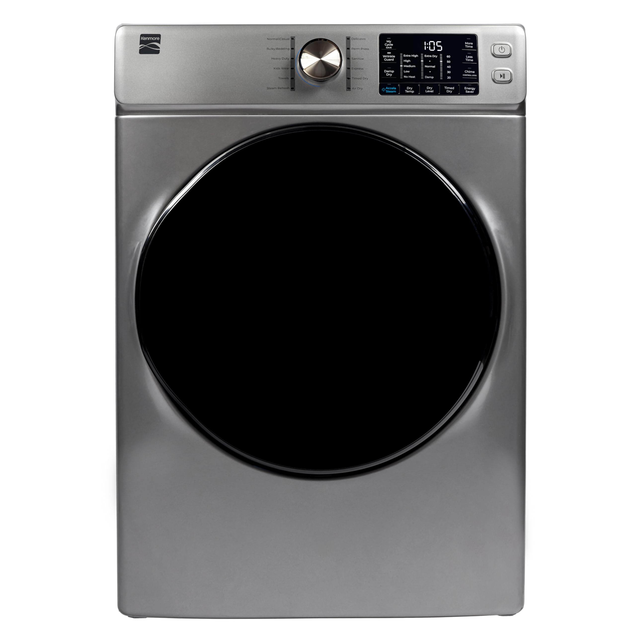 Kenmore 8.0 cu. ft. Front Load Gas Dryer - Metallic Silver | Wrinkle Guard & Acc