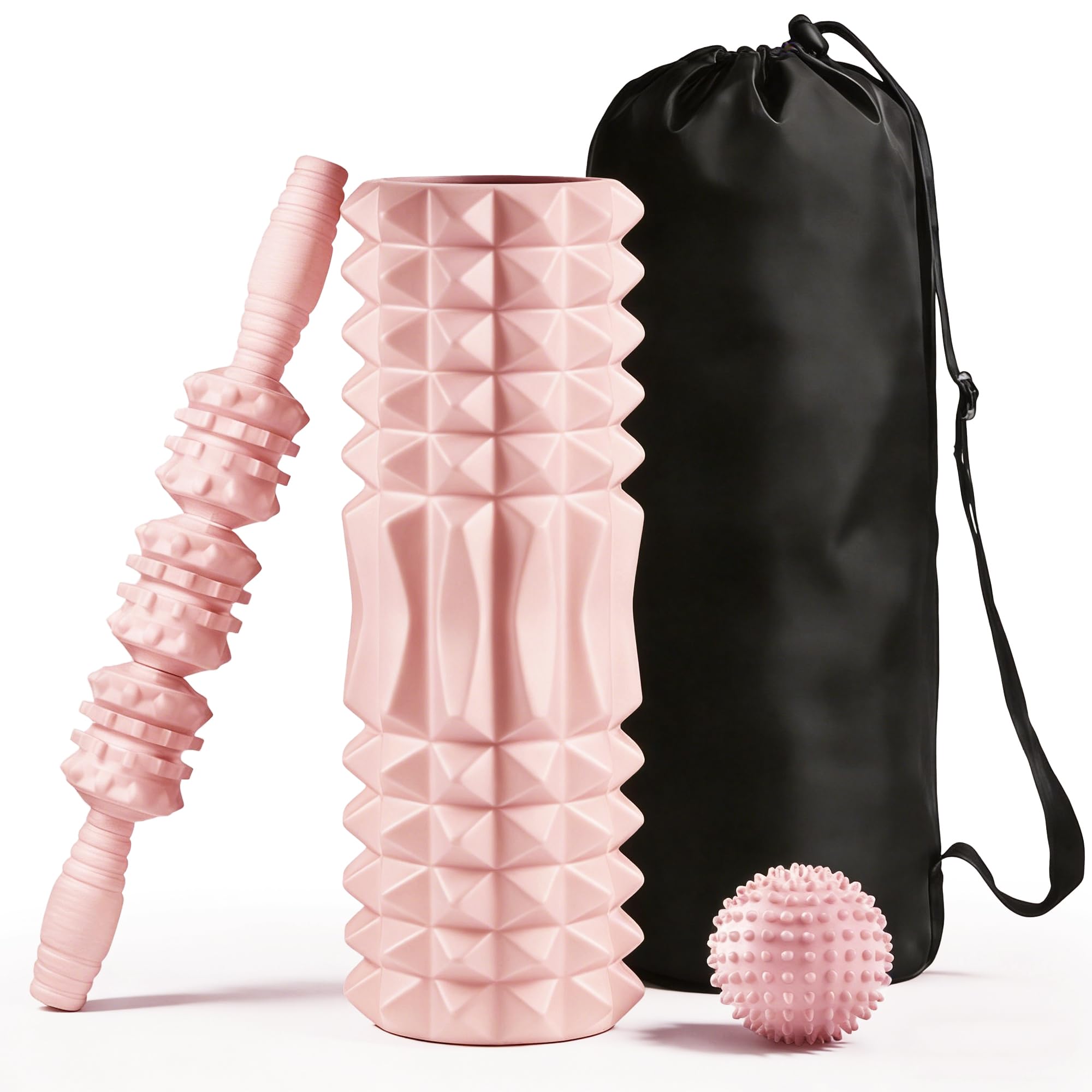 OUPLIFY 4-in-1 Foam Roller Set for Back Pain, Muscle Stick and Bag, Pink | 4 too