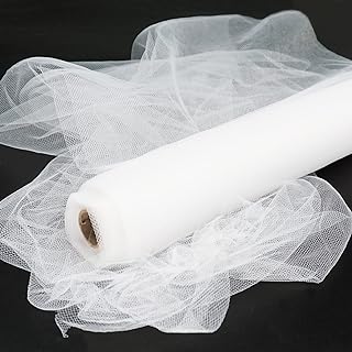 White Tulle Fabric Rolls 54 Inch 10 Yards Tulle Ribbon Spool Bolt | 30-ft Sheer Tulle Fabric for Wedding Party Decoration, Ceiling Decor, Tutu Skirt, Christmas Gift Wrapping, Soft & Drape