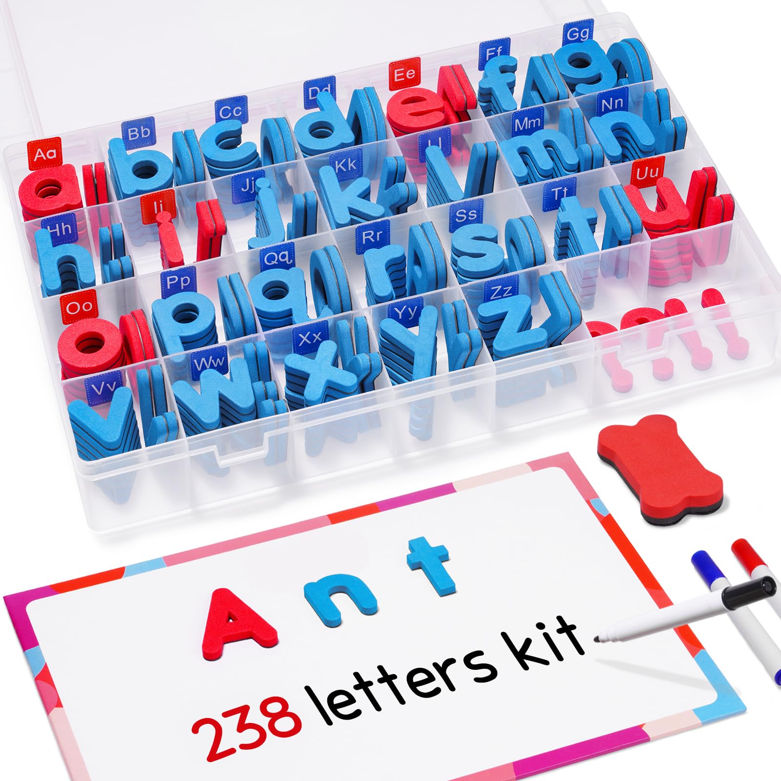Gamenote Magnetic Letters Kit, 238 Pieces with Magnetic Board and Markers | Colo