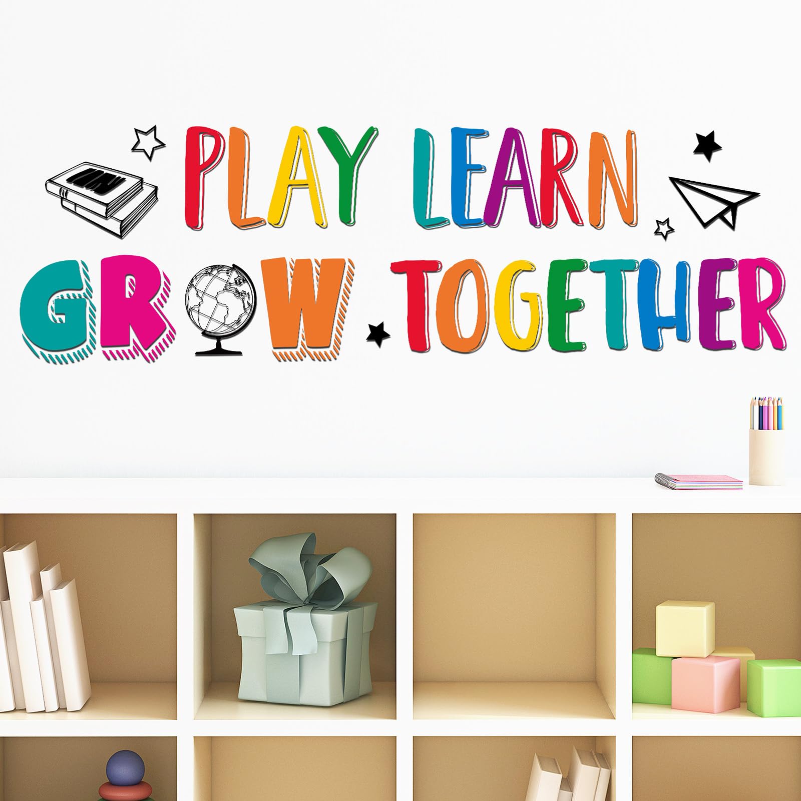 Motivational Wall Stickers for Classroom Play Learn Grow Together Wall Decals De