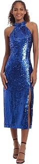Donna Morgan Dress, Sequin, Mock Neck, Midi Dress With Slit, Women's