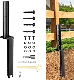 1 Pack Heavy Duty Fence Post Repair Stakes, Steel Fence Post Repair Kit with Nails, Ground Spike for Tilted Broken Wooden Fence Posts, Metal Fence Post Nails for Sturdy Reinforcement & Stability