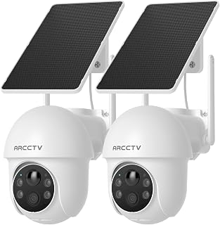 ARCCTV Solar Security Cameras Wireless Outdoor, 2 Pack | 4MP 2.5K HD, 360° View, 2.4G/5G Dual Band WiFi, Battery Powered, Night Vision with Spotlight, 2-Way Audio, PIR Motion Sensor