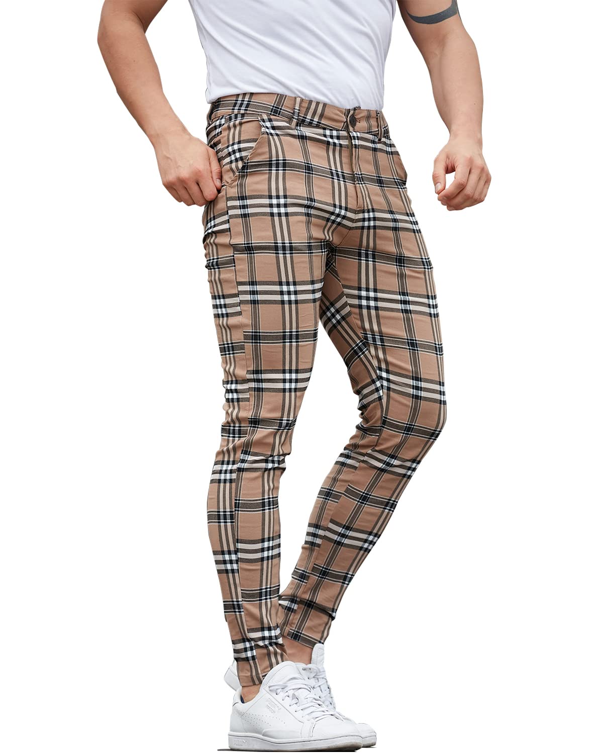 ALLELMS Mens Chinos Slim Fit Stretch Flat-Front Skinny Dress Pants