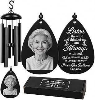 Personalized Memorial Gifts Wind Chimes for Loss of Loved One Custom Photo | Outdoor Waterproof Laser Engraving for Permanent Preservation, in Loving Memory for husband Baby Son Father Mother Brother