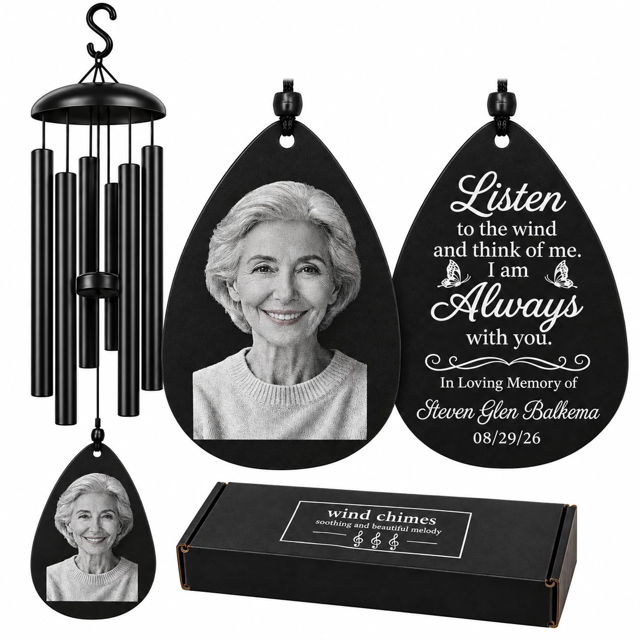 Personalized Memorial Gifts Wind Chimes for Loss of Loved One Custom Photo | Out