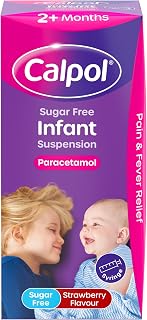 Calpol Sugar-Free Infant Suspension Paracetamol (1 x 100ml) | Strawberry Flavour Calpol Infant with Paracetamol for Fever and Pain Relief, Suitable for 2+ Months Babies and Kids