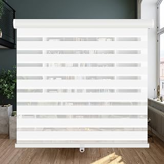 LUCKUP Cordless Zebra Blinds Roller Shades for Window-Dual Layer Sheer Blinds Light Control with Valance Day Night Privacy Light Filtering Fabric, 46" W x 72" H (W116.8xH183cm), White