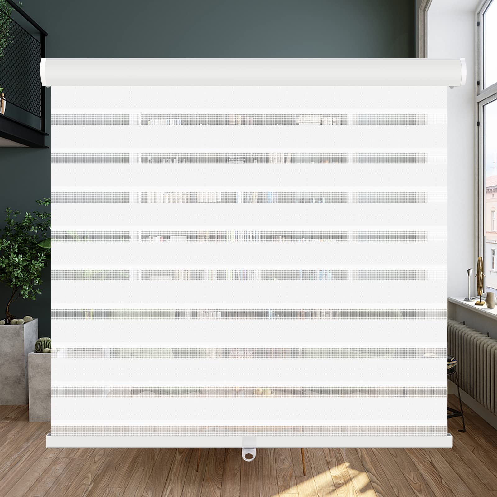 LUCKUP Cordless Zebra Blinds Roller Shades for Window-Dual Layer Sheer Blinds Li