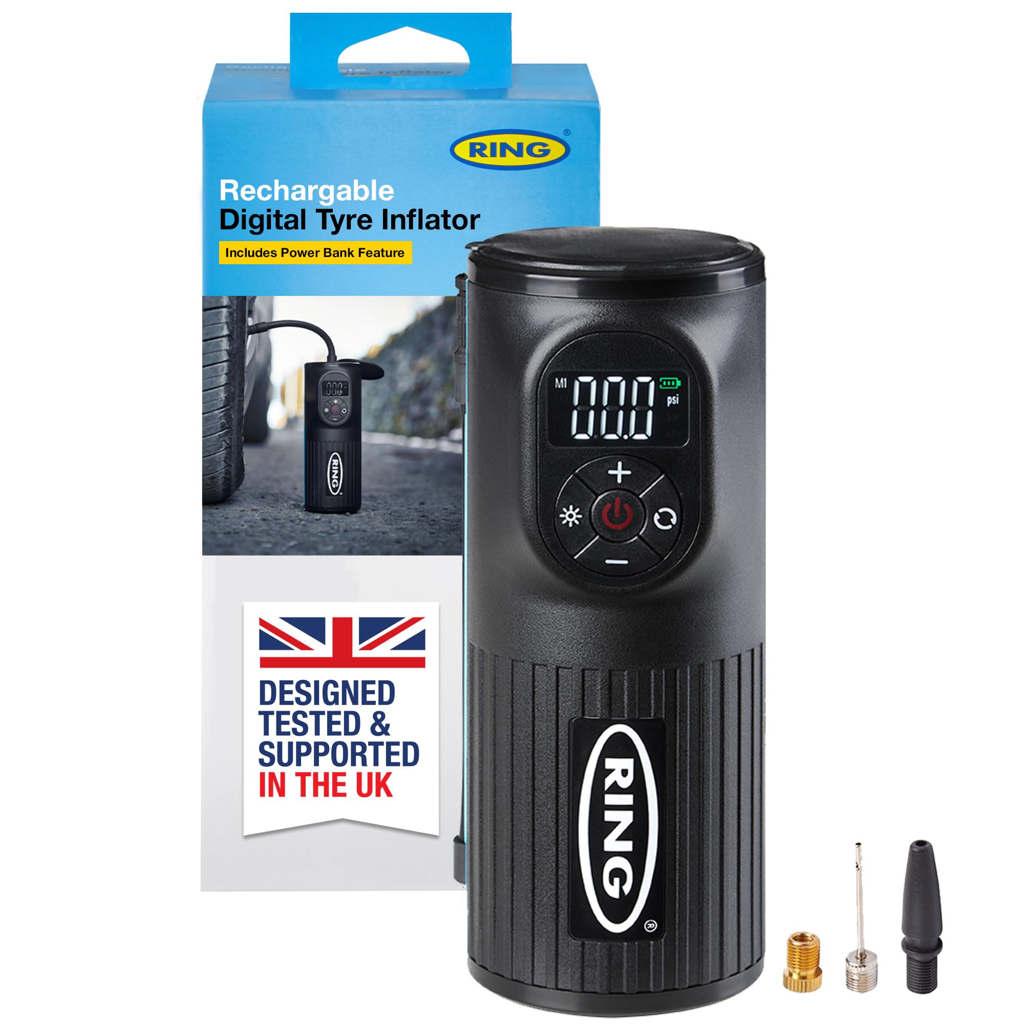 RING TYREINFLATE GO 2 Tyre Inflator Air Compressor, Cordless & Rechargeable