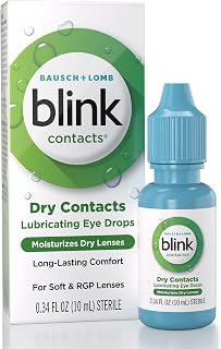 Blink Contacts Lubricating Eye Drops Hyaluronate for Contacts, 0.34 Fl Oz | Rewetting drops for soft & RGP contacts, hyaluronate formula, refreshes & moisturizes lenses