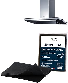 Today – Activated Carbon Cooker Hood Filter 40 x 100 cm, Can Be Cut to Size | Odour filter made in Italy, absorbs moisture and vapours, retains grease, for recirculating kitchen hoods without drain