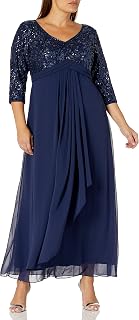 Alex Evenings Women's Long Lace Top Empire Waist Dress for Special Occasions