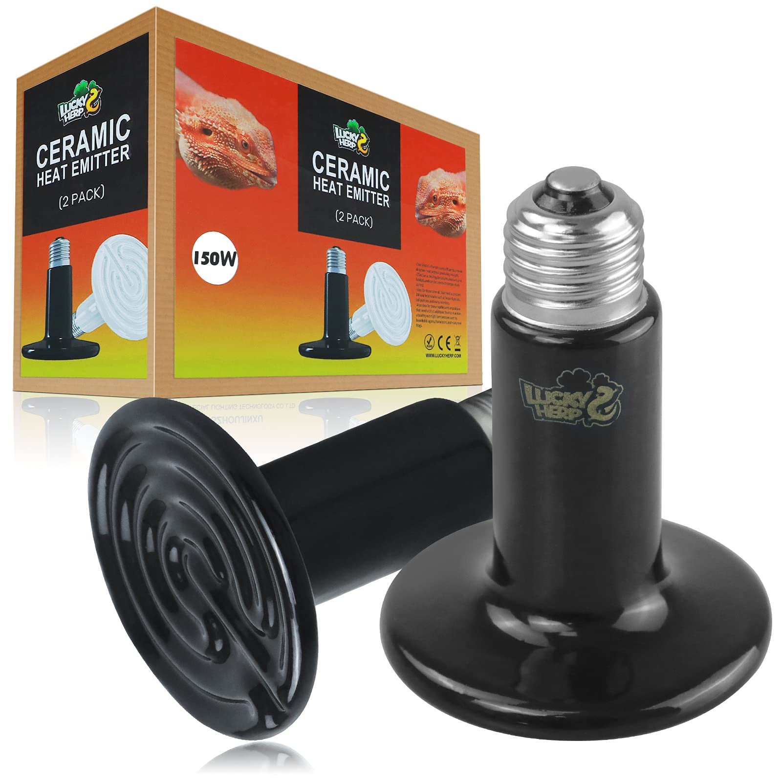 LUCKY HERP 150W Ceramic Heat Emitter, Reptile Heat Bulbs, Ceramic Heat Lamp for 
