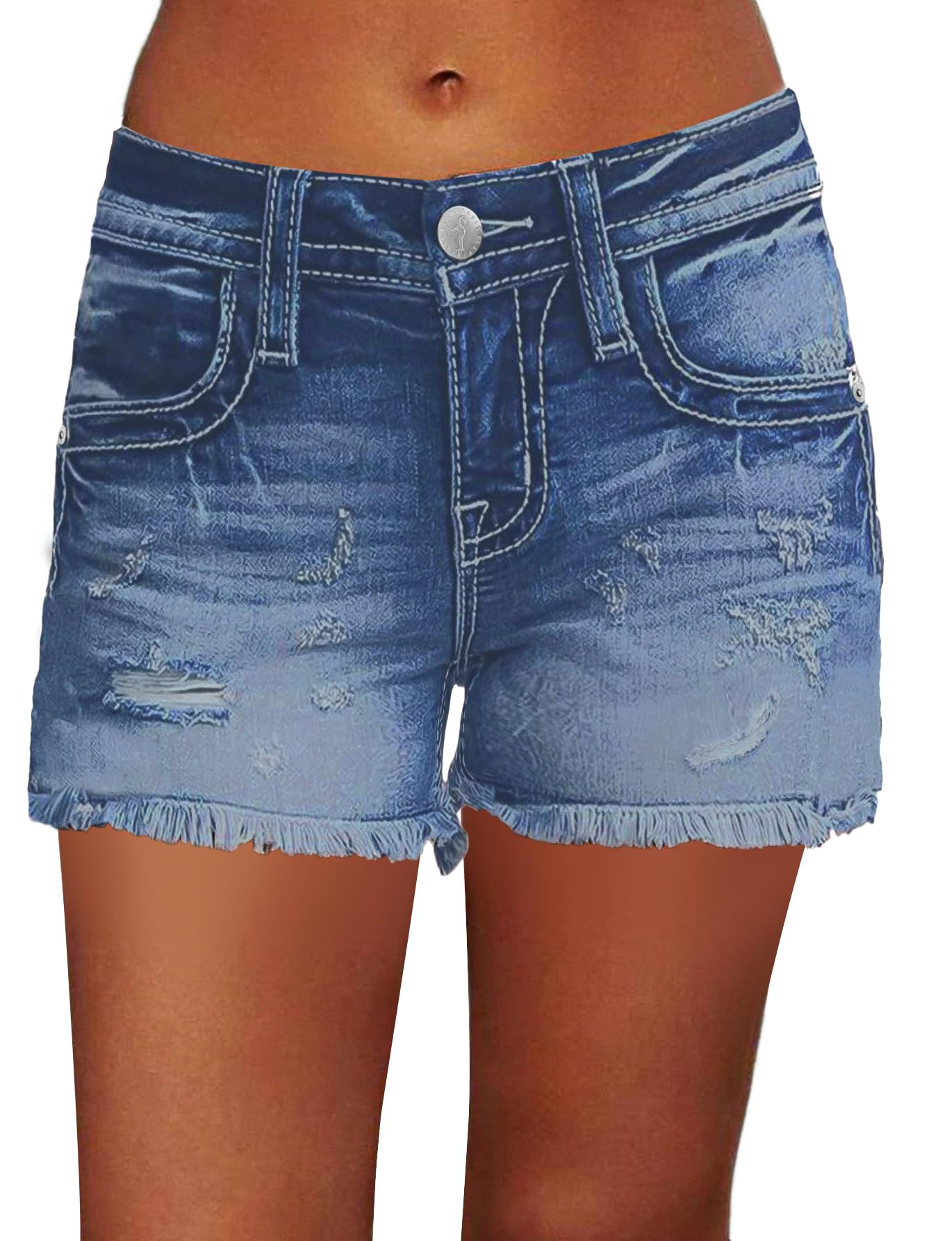 Flamingals Pantaloncini in jeans da donna a vita media, elasticizzati, strappati