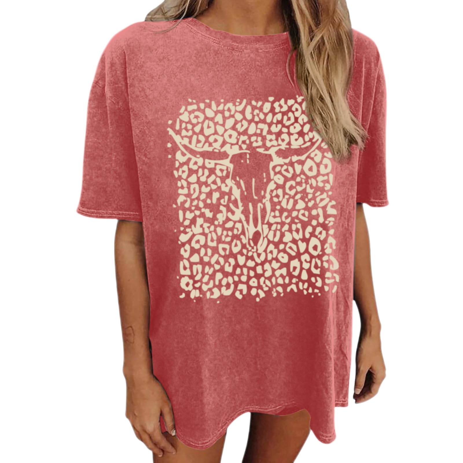 Western Cow Skull Shirts for Women Boho Cowgirl Shirt Vintage Acid Wash Tshirt O