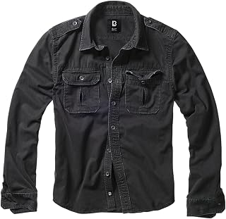 Brandit Individual WEAR Men's Rugged Cotton Breathable Casual Button Down Long Sleeve Shirt with Raw Edges & Shoulder Boards