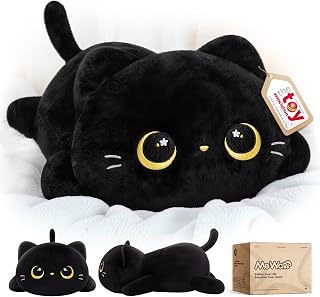 Mewaii Black Cat Plush Pillow Cute Plushies, Squishy & Huggable, 13 in | Cuddly Cat Stuffed Animal Pillow, Low-Shedding, PP Cotton Fill, Machine Washable, Desk Decor, Gift For Kids & Cat Lovers