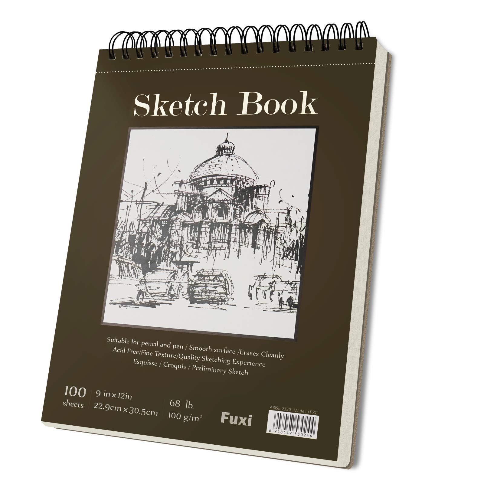 Fuxi 9" x 12" Sketch Book_Top Spiral Bound Sketchbook_100Sheets 68lb/100gsm | Ar
