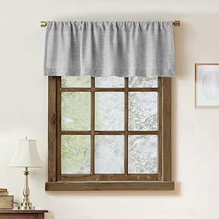 Oindec Faux Linen Farmhouse Kitchen Valance for Windows, 54x15 inch, Grey