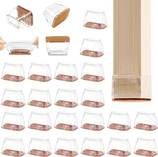 CHUNZEXI 24 Pack Chair Leg Floor Protectors, Rectangle S Clear, Silicone