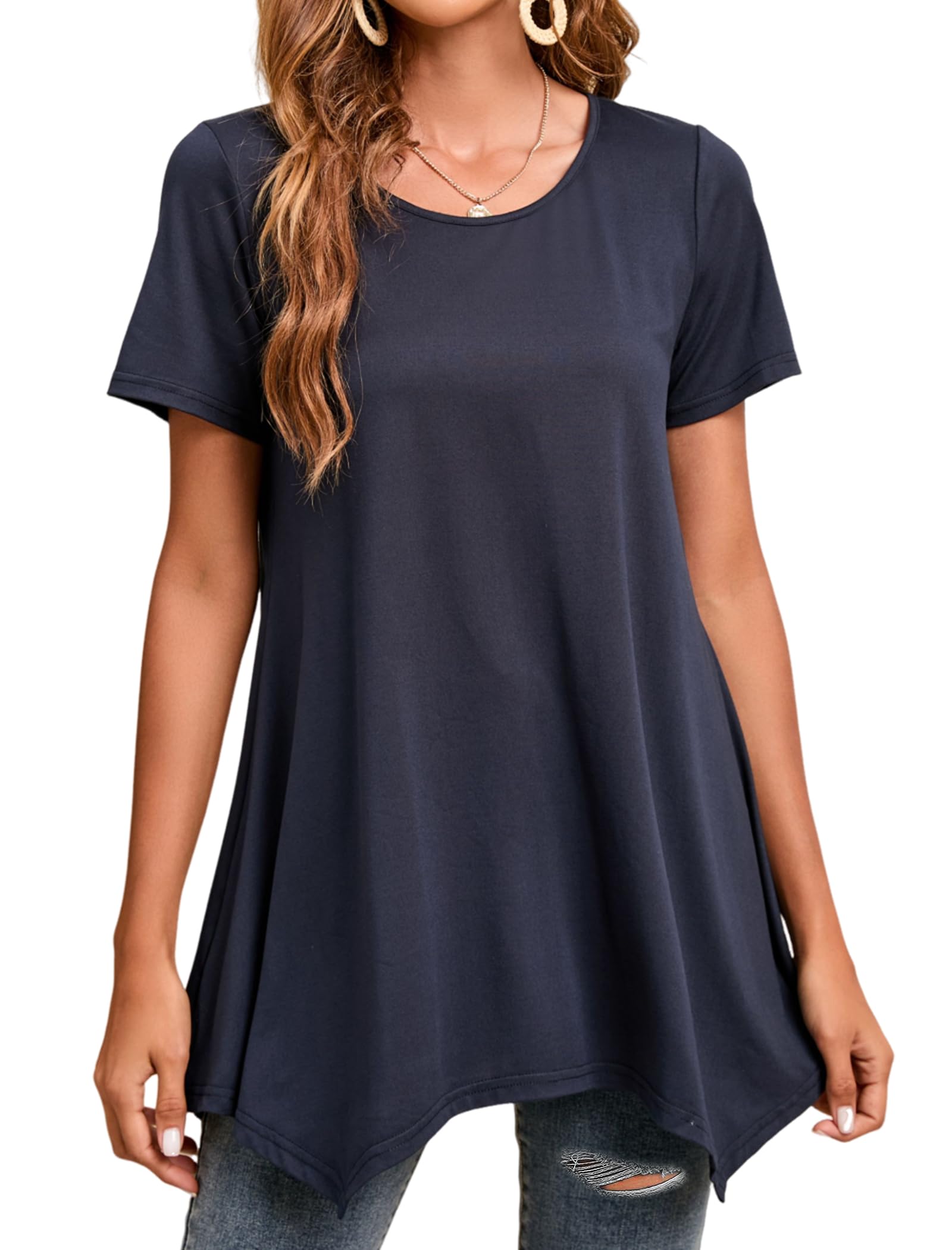 Enmain Women's Shirt, Flowers, Long-Sleeve Shirt, Casual, Elegant, 3/4 Sleeve, Crew Neck, Longline Blouse, S–3XL