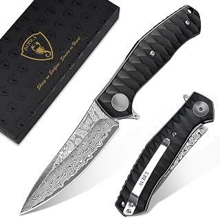Damascus Pocket Knife for Men, 3.23" Blade EDC Knife with Clip DMFNH