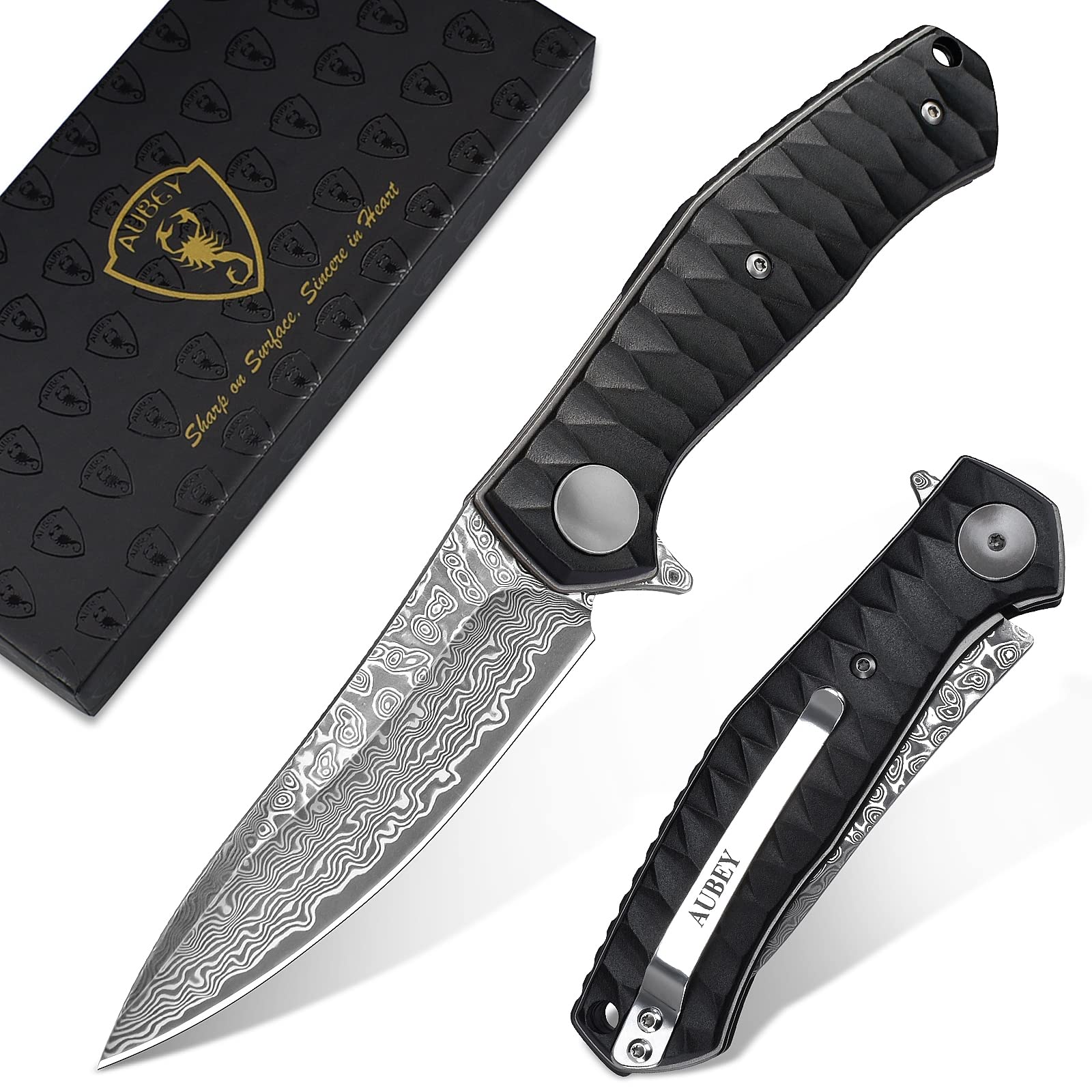 Damascus Pocket Knife for Men, 3.23" Blade EDC Knife with Clip DMFNH