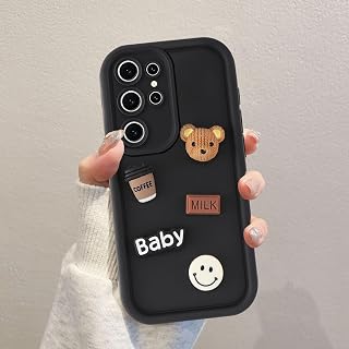 Coalbooliy Case for Samsung Galaxy S25 Ultra 5G 6.8 inch, Mobile Phone Black Soft Silicone Phone Cover Aesthetic Model Plush Bear 3D Designs Protection Camera Shockproof Case, 02