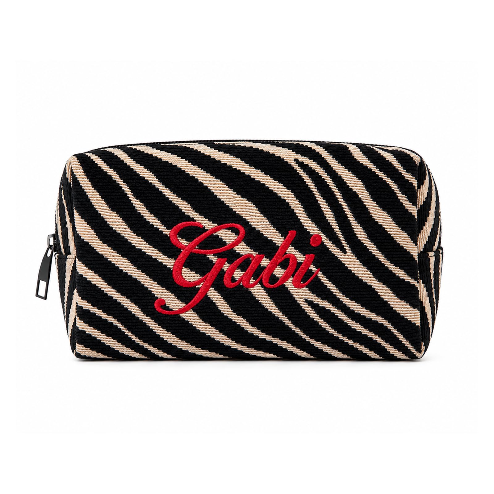 KAKU HOME Personalized Zebra Makeup Bag Custom Name Embroidered Cosmetic Pouch (
