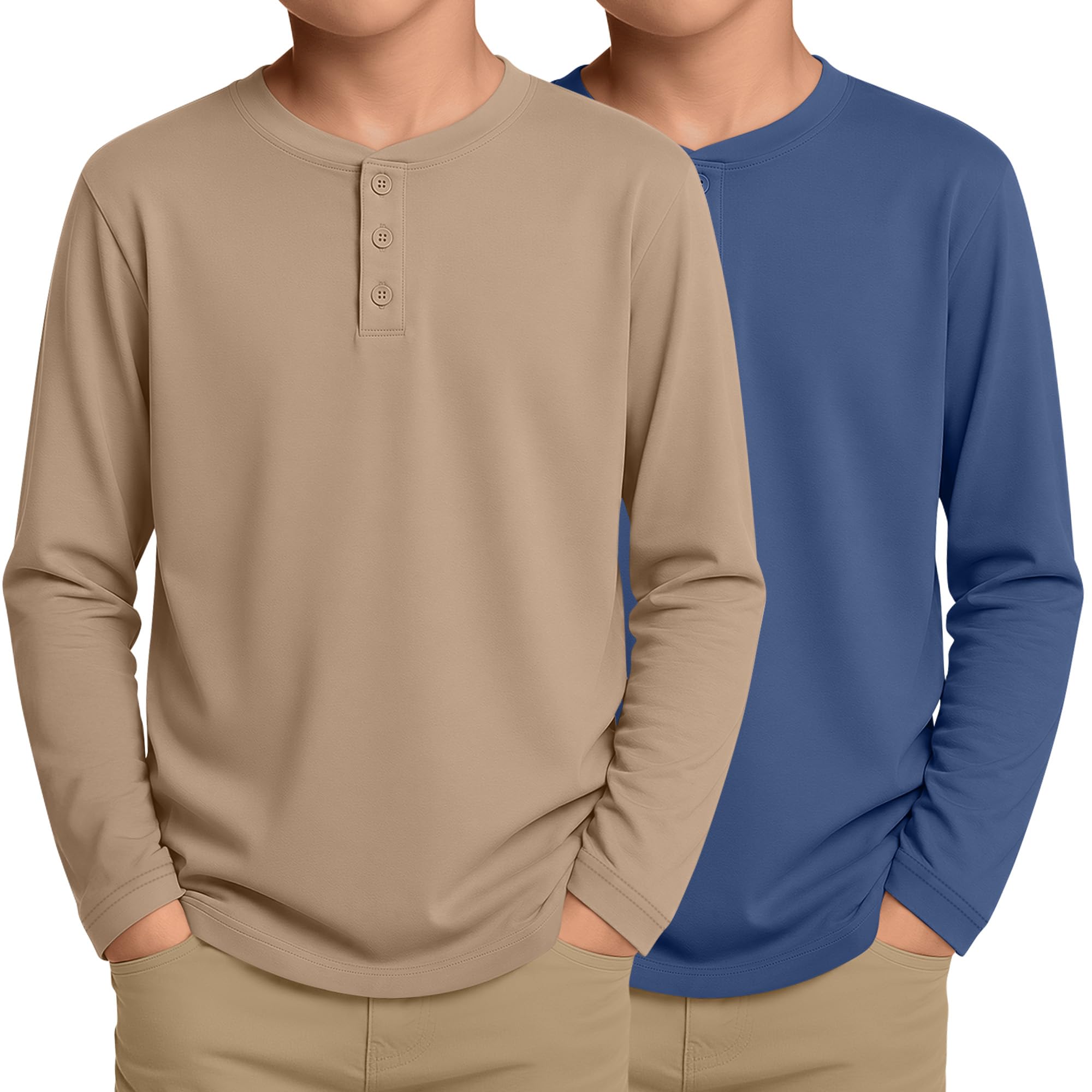 2 Pack Boys' Long Sleeve Henley Shirts