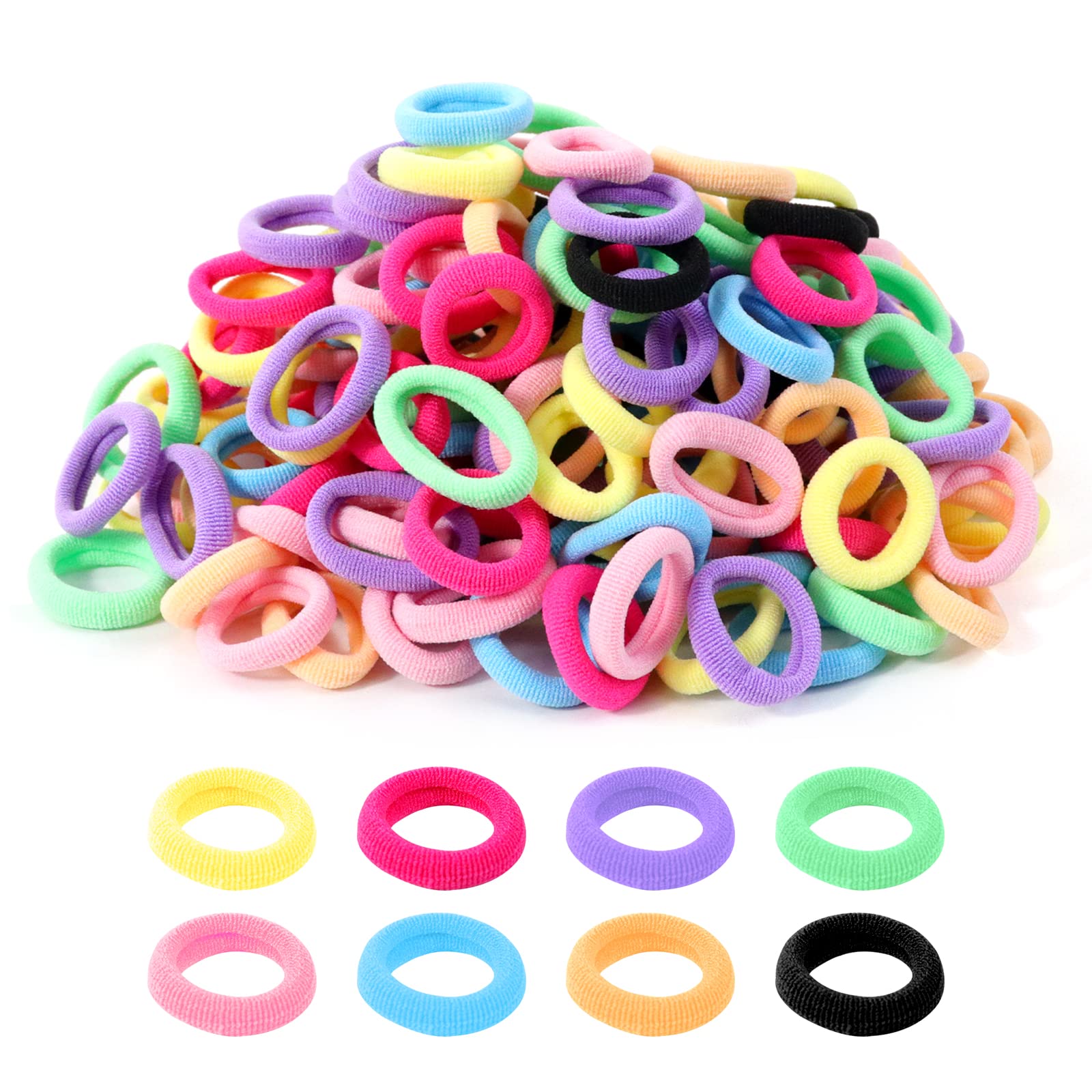 Hanyousheng 200 Pcs Baby Hair Bands, Multicolor Toddler Hair Bobbles, Baby Hair 